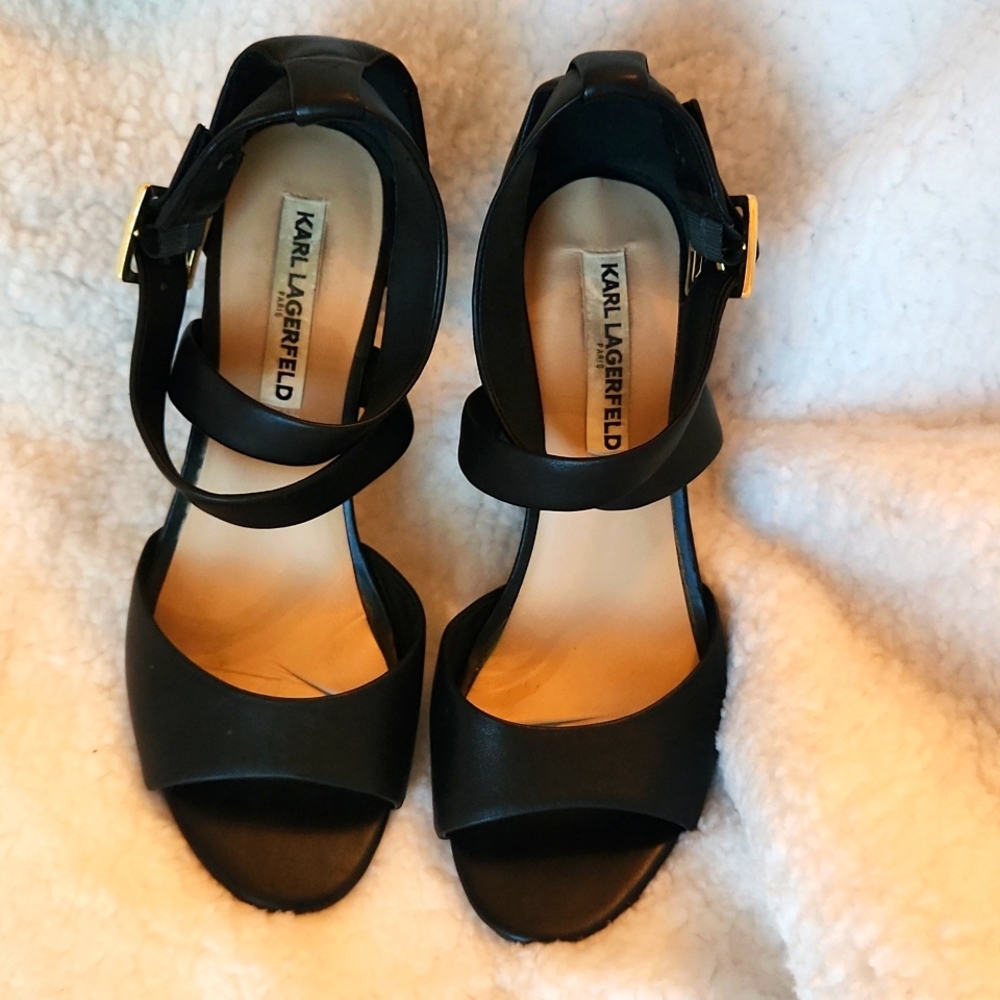 Karl Lagerfeld ankle strap leather shoes